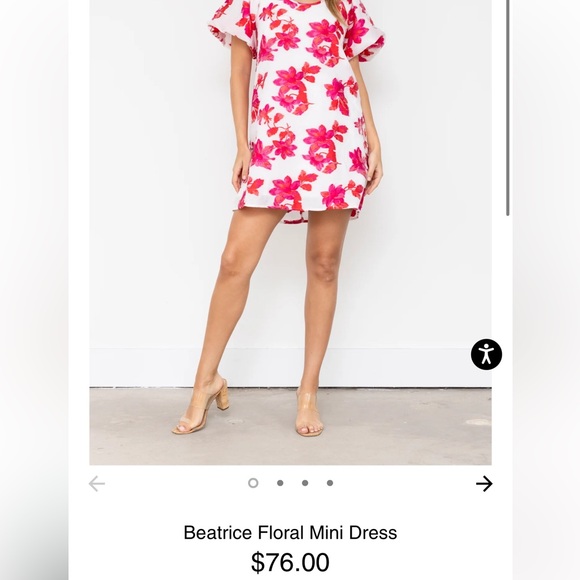 NEW pink fuscia floral jacquard bubble puff sleeve dress with bow back - Picture 7 of 13